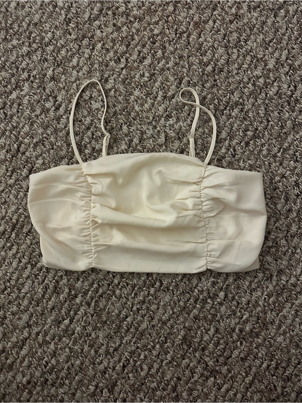 House of Harlow Cream Ruched Crop Top with Spaghetti Straps